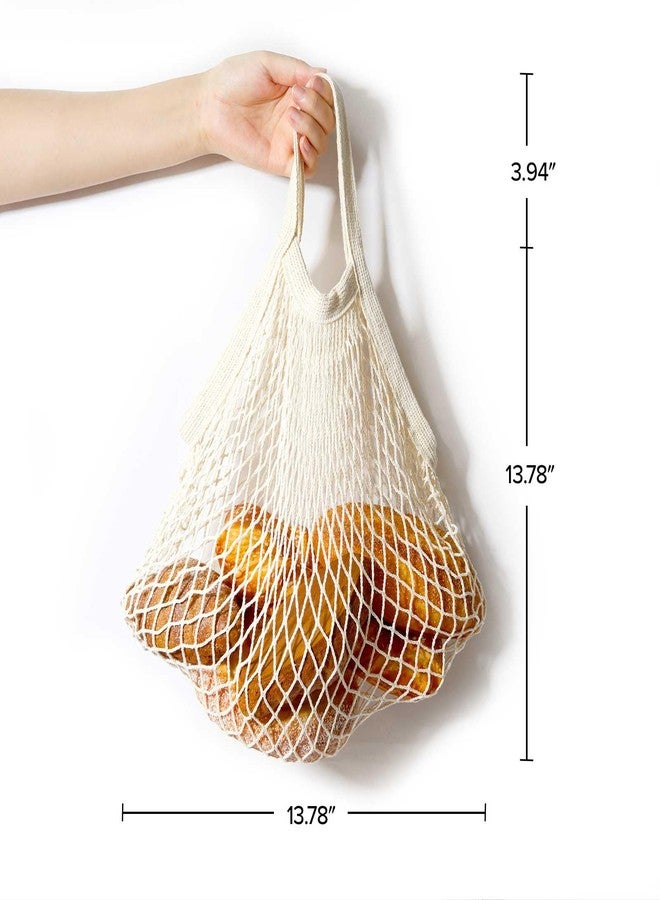 LZMS 3PCS Cotton Mesh Produce Bags,Reusable Grocery Veggie Net Tote,Washable Farmers Market Storage with Wide-Strap Carry Handles(Short Handle) - Image 3